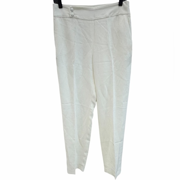 Sezane Pants - Sezane Women's White High-Waist Ponte Linen blend Trousers